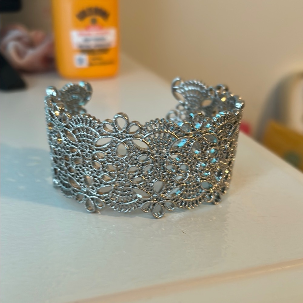 Intricate Silver Lace Cuff Bracelet